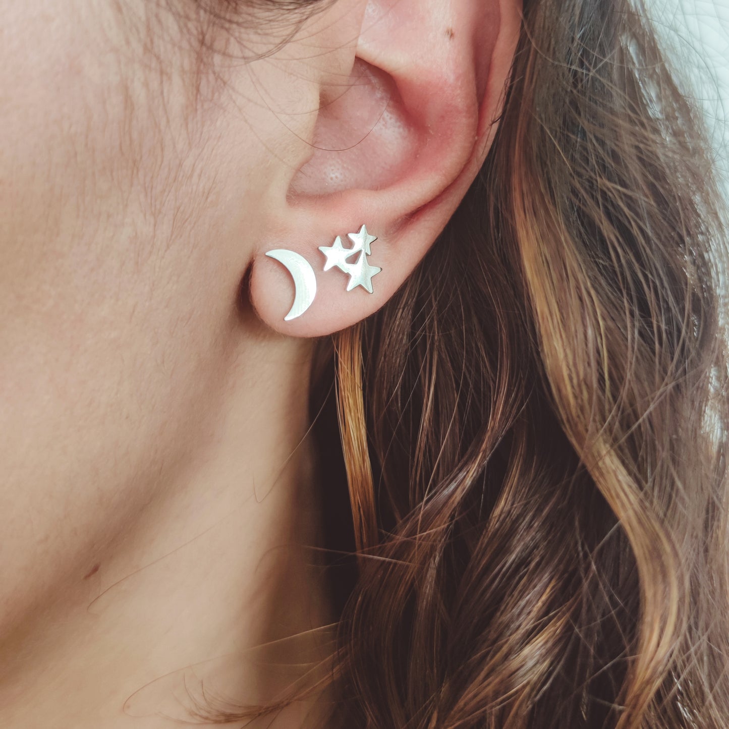 Brincos studs Moon&Stars