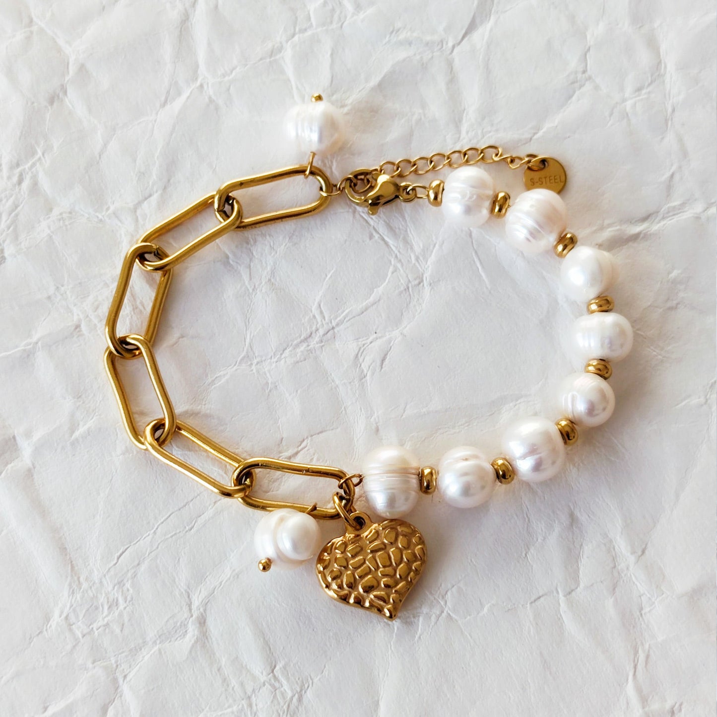 Pulseira Agra - de aço inoxidável, com pérolas, dourado - My Golden